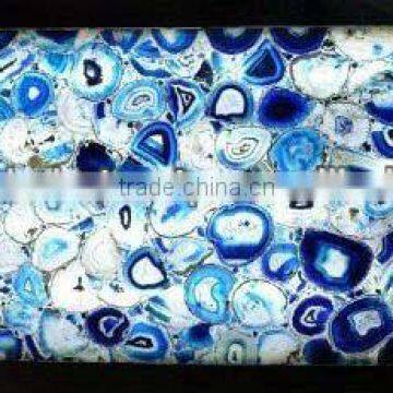 Backlit Agate Gemstone Table Top , Blue Backlit Agate table