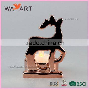 Gold Ceramic Christmas Reindeer Candle Holder