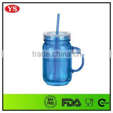 20oz Plastic Custom Mason Mug Tumbler With Handle and Straw
