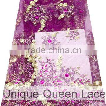 Nigeria Embroidered Tulle Lace Fabric/High Quality Elegant Lace Fabric/ Flower Printed Dress Fabric photo-6