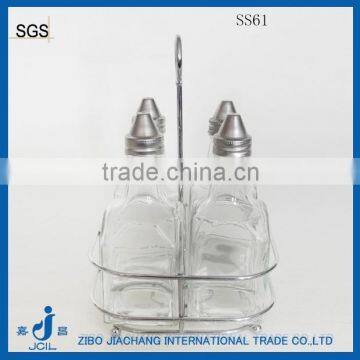 4pcs/set glass honey oil bottle set with iron stand