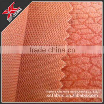 Polyester orange embossed burnt-out micro peach velboa fabric for sofa