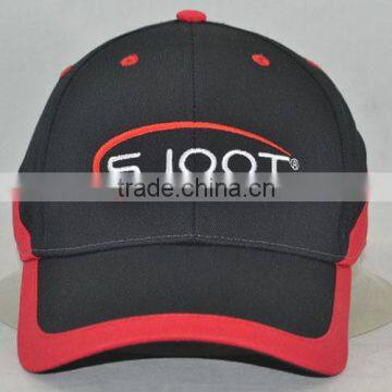 Guangzhou hat factory professional custom 6 panel / 100% cotton/black and red/embroidery logo/baseball cap with red pinging