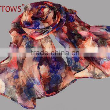 New Design 2016 Women Girls Floral Flower Tie Dyed Pattern Silk Scarves and Shawl Wrap for Summer Spring Travel photo-4