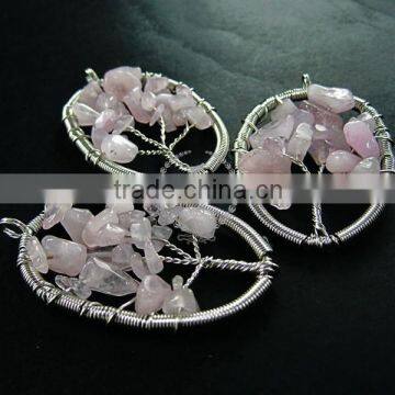 40x55mm Oval Handmade Wiring Tree in Random Pink Rose Quartz Stone Pendant Charm DIY Supplies 1820256 photo-3