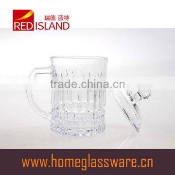 300ml high clear Crystal embossed glass stein with lids 2016 hot selling