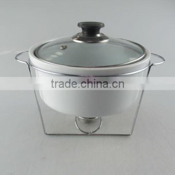 Stocklot porcelain soup tureen with glass lid and iron hob