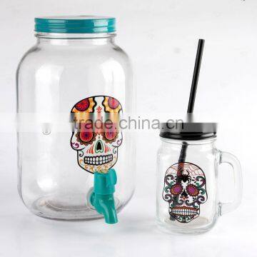 3L Happy Halloween Skull Glass Beverage Dispenser and Mason Jar photo-4