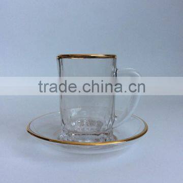 Custom fashion elegant product drinking cup with handle/A cup and saucer decorated with gold