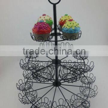 Powder Coated 3-tier Round Shape Metal Wire Cupcake Stand-hold 24 Cups photo-3
