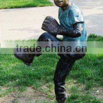 Bronze child garden sculpture playing outdoor decoration