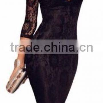 Fashion Women Party Evening Cocktail Lace Floral Black Long Sleeve Dress