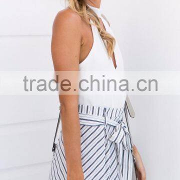 OEM Clothes Factory Waist Tie Choker Neck Playsuit Latest Design Woman Summer Dress photo-3