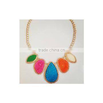 Druzy Latest design multi-coloured stone necklace with earrings, Semi Precious stone jewelry