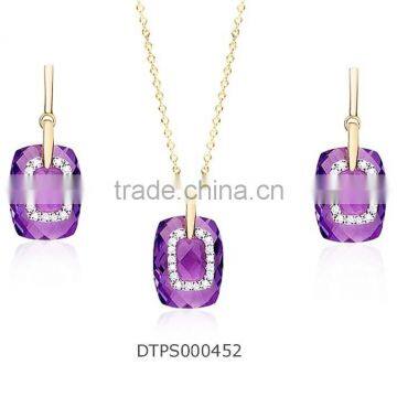 CZ Studded With Amethyst Stone Gold Plated Exclusive Pendantset photo-5