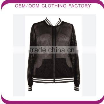 2016 Wholesale OEM Fashion Female Bomber Mesh Jacket With Zipper