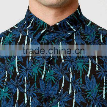 2016 Hawaiian Palm Print Short Sleeve Casual Shirt photo-3