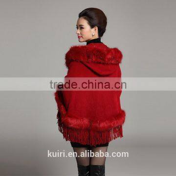 Fashion Tassel Hooded Fox Fur Coat Women Shawl Long Faux Fur Pashmina Cloak With Cap Cashmere Party Overcoat Autumn Winter New photo-5