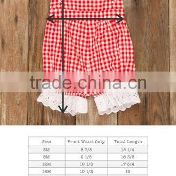 Girls Red Check Lace Bubble 4th of July Romper For Baby Kids photo-3