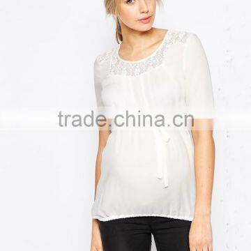 Elegant Semi-sheer Pleated Lace Detail Maternity Wear Wholesale Tank Top