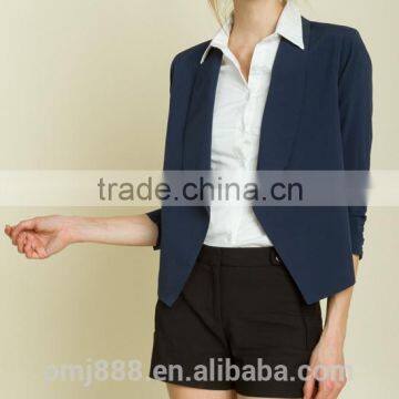 fashion designs ladies ruched sleeve open front blazer