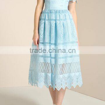 Crochet Chemical Lace Trim Sweetheart Neck off Shoulder Midi Party Dress photo-4