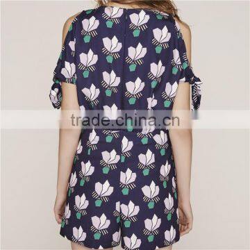 Classy Cold Shoulder Floral Printecd Short Rompers With Adjustable Sleeves photo-4