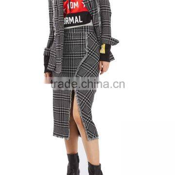 2017 OEM Spring Retro Frayed Hem Splited Checkered Skirt photo-6