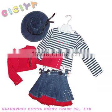 Boutique fashion children girls summer party tops and dresses 4 pcs suits