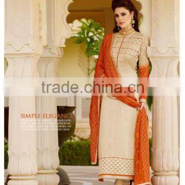 Lovely Maize Color Straight Cut Bottom Cream embroidery Border orange design Designer Semi Stitch Salwar Kameez