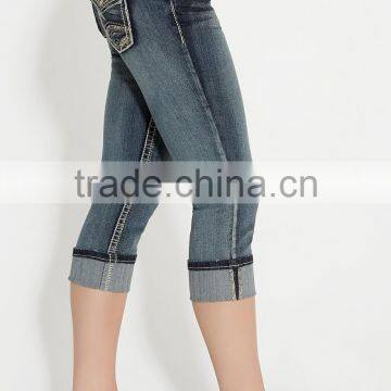 Medium Wash Capri With Back Flap Pockets #82396 photo-2