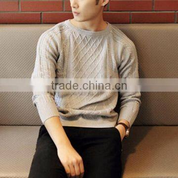 Crew Neck Men Argyle Pattern Cable Fancy Sweater photo-3