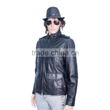 BIKER LEATHER JACKET WITH FOUR FLAP CHEST POCKET photo-5