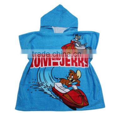 Reactive Printed Cotton Children Hooded Beach Towel Poncho photo-4