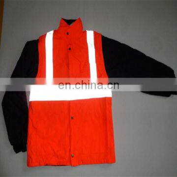 Fluorescent orange demountable high visibility safety jacket