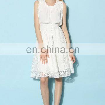 Women Slim Girl Sleeveless Chiffon Lace Pleats Posies White Top Blouse photo-4