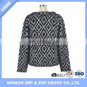 Open-front Custom Women Cardigan Black Plaid Long Sleeve V-neck Sweater photo-5