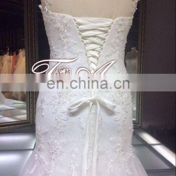 1A051cx Charming Lace Up Appliqued Sweetheart Spaghetti Srtaps Floor-lenghti Sweep Train Mermaid Wedding Dress 2016 photo-4