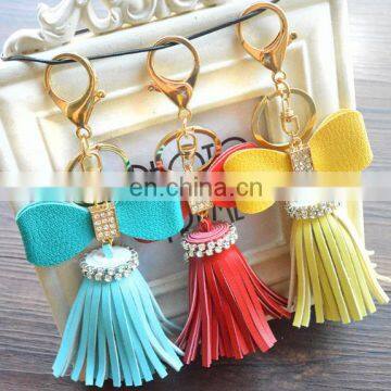 Promotional Bags Keys decoration Colorful Fancy Charm PU Leather crystal Tassel Keychain women keychain bag pendant