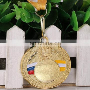 custom zinc alloy Emboss Logo Round 3d Design gold bronze medal with ribbon