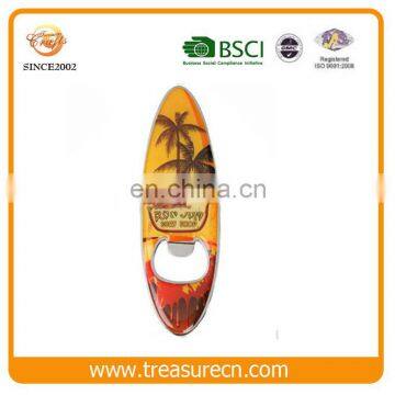 Popular Surfboard Shaped Epoxy Dome Zinc Alloy Bottle Opener With Magnets On Back