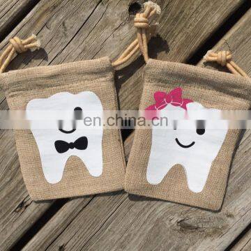 Personalized linen tooth fairy pouch for tooth holder