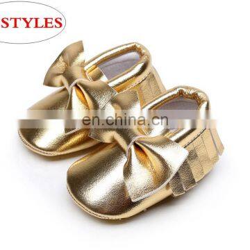 Wholesale baby PU leather shoes girls bow moccasins 100 color kid walking shoes