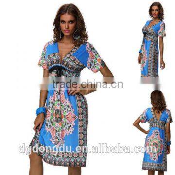 New Fashion lady Retro Maxi Hippie Boho Paisley Print Strapless Summer Sun Dress