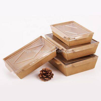 500ml Kraft takeaway salad box with PET lid-Food Grade takeaway food container