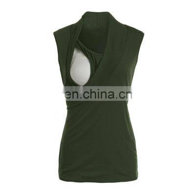 Cross Border 2020 Summer New Women's Hoodies T-Shirt European And American Mother Baby Nursing Round Neck Sleeveless Large Blank photo-2