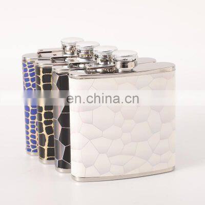 Portable Gift Box Alcohol Liquor Colour Vodka Black Blanks Wholesale Leather Hip Flask Stainless Steel 6oz