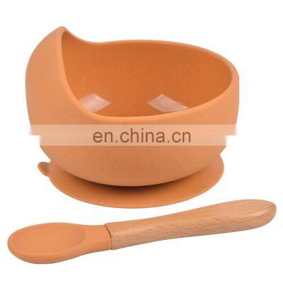 Baby Bowl Spoon Silicone Tableware Children's Wooden Handle Silicone Spoon Children's Suction Cup Baby Silicone Bowl photo-4