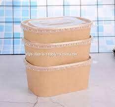 Eco friendly disposable Take Away Rectangle Plain Paper Bowl With PP Lid
