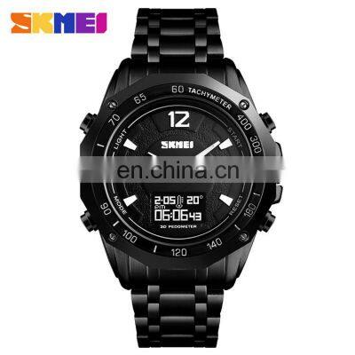 SKMEI 1464 Men's Pedometer Compass 30m Waterproof OLED Display Multifunction Digital Quartz Stainless Steel Wrist Watch For Men